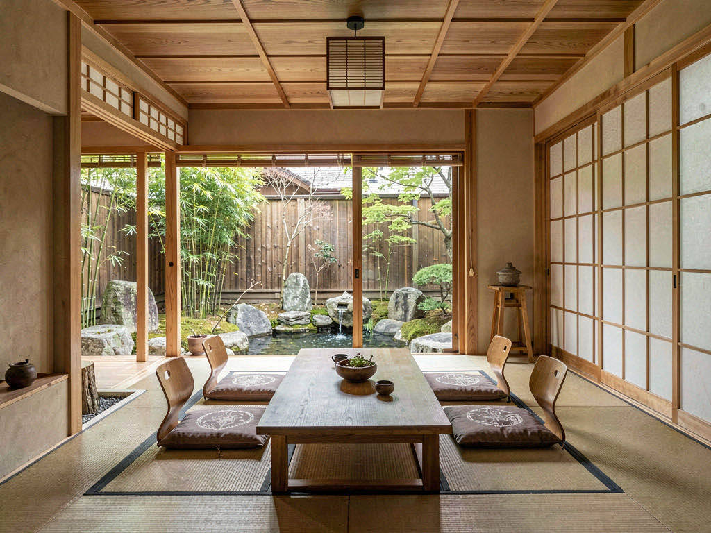 Zen Dining Room with sculptural pendant