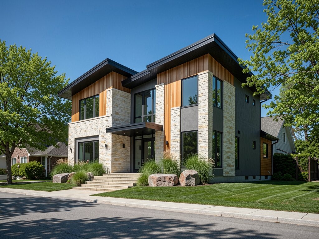 Contemporary Exterior with mixed-material facade