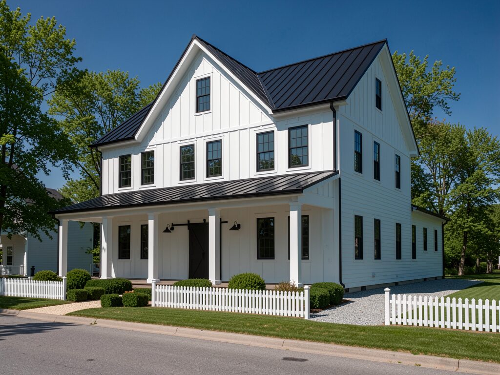 Farmhouse Exterior with black-framed windows