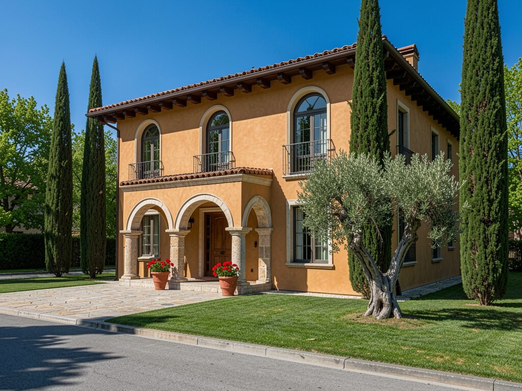 Mediterranean Exterior with mixed-material facade