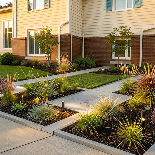 Modern Garden with gravel path through the planting